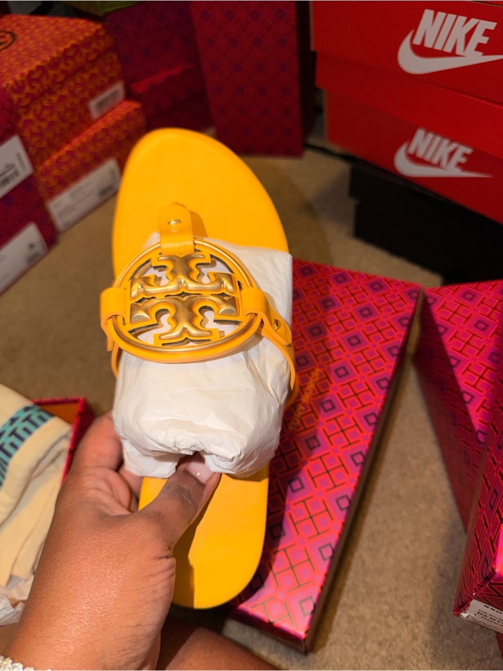Tory Burch Yellow Miller Logo Slide with Gold Medallion